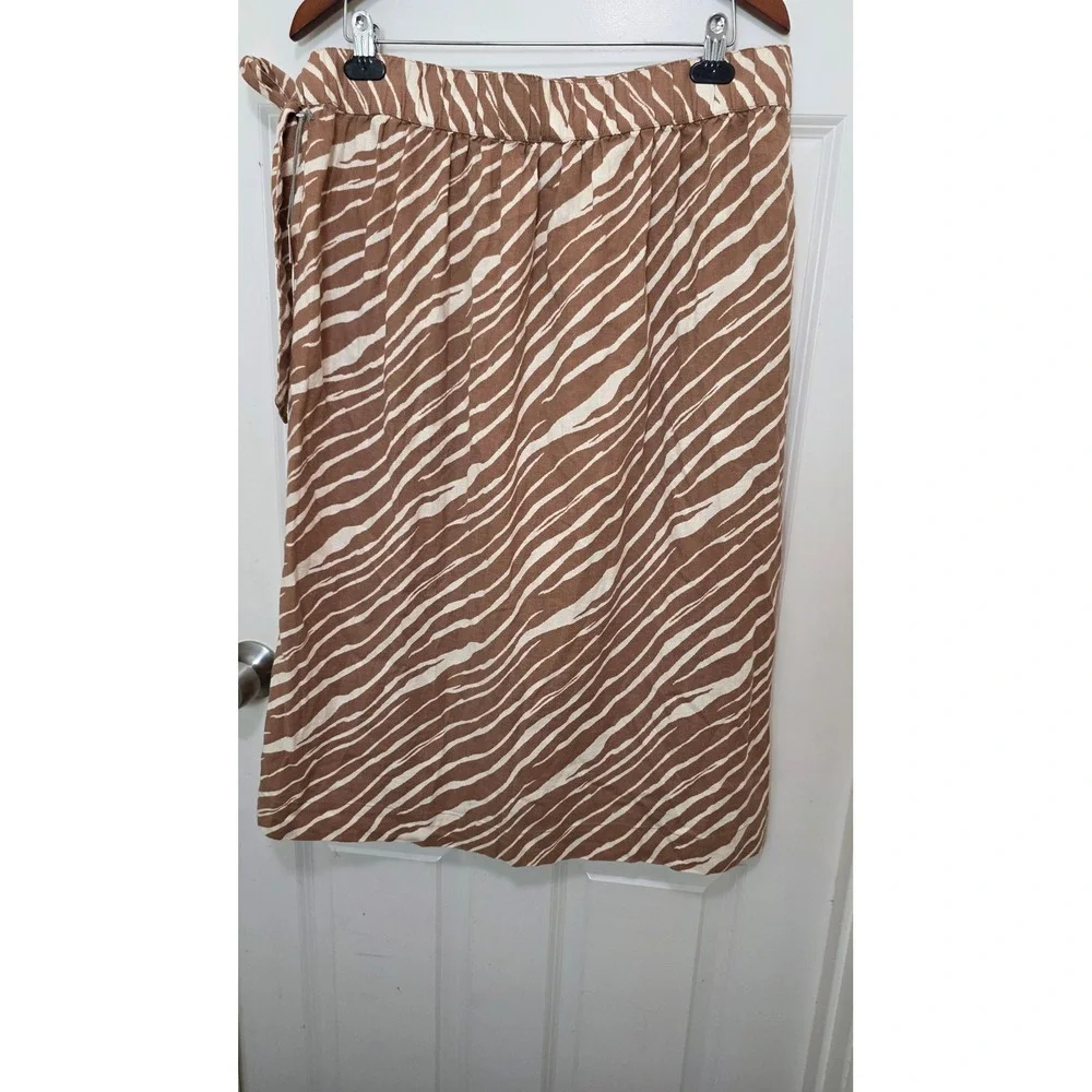 NEW A New Day Zebra Print Wrap Skirt Womens Large Brown Linen Blend Midi Skirt